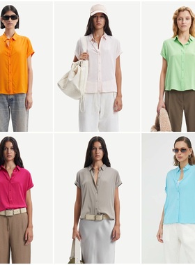 北欧S@M503 女款 兰精粘胶纤维百搭通勤短袖衬衫 2617