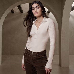 针织衫 翻V领罗纹修身 D678 女款 美系蕉国BR