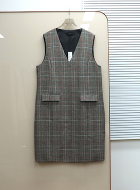 国货精品  女款  羊毛混纺V领格纹连衣裙 B758