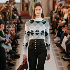 法系咔汾 女款 秀款羊毛羊驼毛混纺半高领菱纹纹针织衫 862A