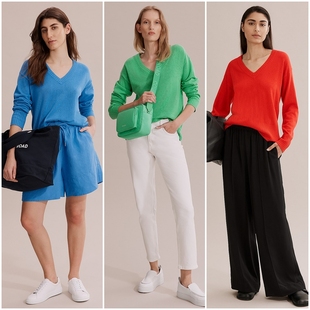 E043 美丽诺羊毛混纺V领落肩宽松针织衫 澳洲轻奢C0UNTRY 女款