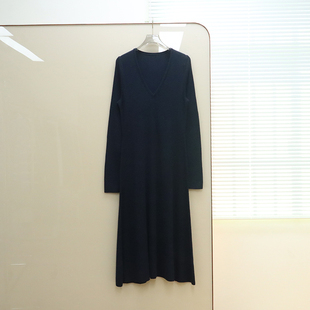 美系蕉国BR 女款   V领罗纹长袖针织连衣裙  H689