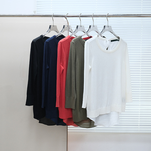 莫代尔混纺圆领背绑带拼接上衣 女款 C181 老钱风 美式