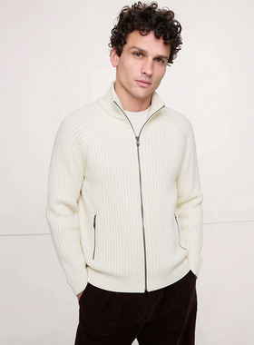 美系蕉国BR 男款 全拉链罗纹针织开衫毛衣 F500