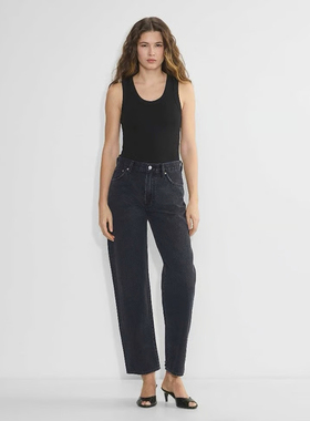 加拿大红牌DF 女款  黑色洗水90年代高腰宽松牛仔裤 D568