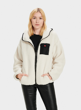 澳洲单 女款 宽松落肩羊羔绒连帽拉链外套 783B