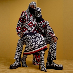 联名羊毛混纺高领提花宽松针织衫 无性别 D731 经典 美式