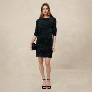 D706 金属亮丝毛绒圆领针织连衣裙 美系蕉国BR 女款