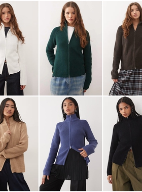 北欧风MNK  女款  罗纹拉链针织开衫 E479