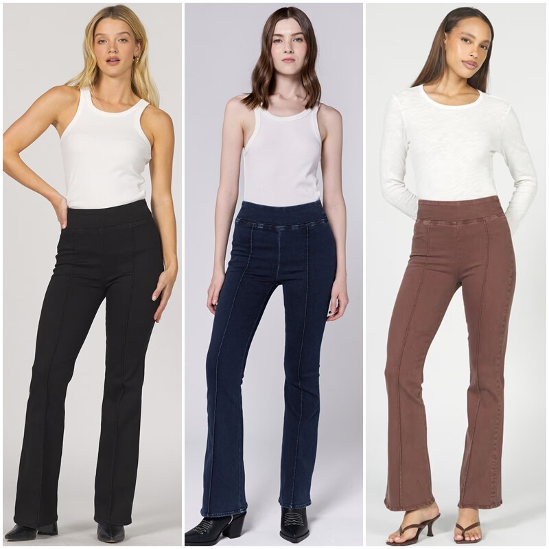 美式丹宁DJ 女款 高腰缝线微喇弹力牛仔裤 F588