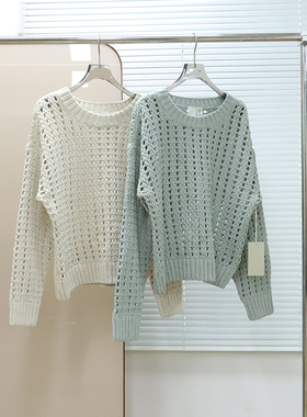 美系轻奢J0IE 女款 圆领落肩镂空宽松针织衫 D973
