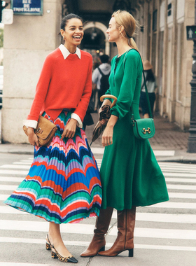 英伦BD 女款 贝壳边饰亨利领长袖针织连衣裙 C752