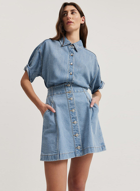 澳洲轻奢C0UNTRY 女款 蓝色洗水莱赛尔纤维短袖牛仔衬衫 5172