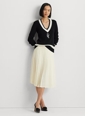 美式老钱风 女款 撞色V领刺绣长袖针织衫 E596