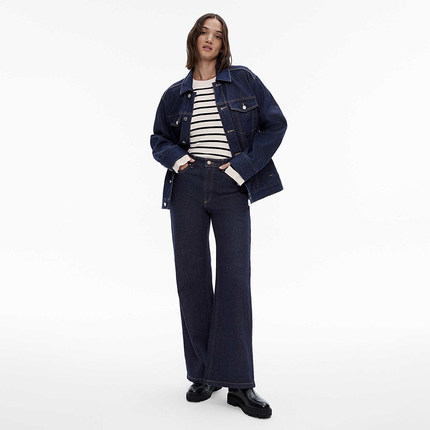 澳洲轻奢W1TCH 女款  羊毛混纺圆领条纹修身袖开衩针织衫 E034