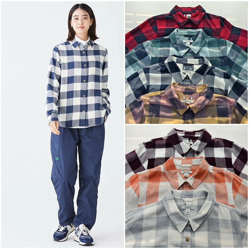 美系百年户外LLB 女款 法兰绒单口袋格纹宽松长袖衬衫 D085