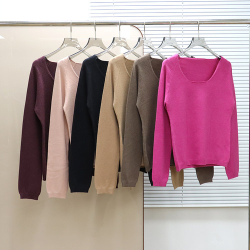 面料控入 出岛国 女款 SILK混纺方领长袖针织衫 E058