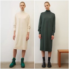 德系奢牌M0P 女款 羊毛羊绒混纺半高领针织连衣裙 6526