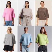 北欧风0S 女款 羊驼毛混纺圆领短袖针织上衣 0644