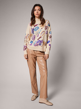 德国小众逗号C0M@ 女款 半高领重工艺刺绣宽松针织衫 E721