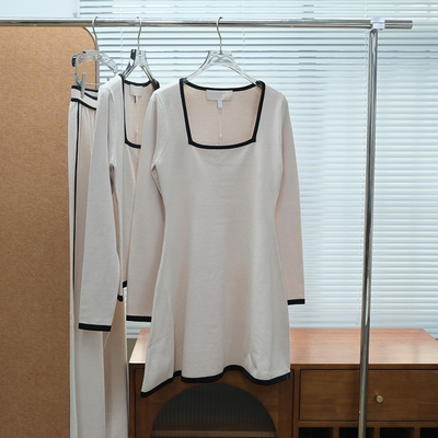 澳洲轻奢KPSK 女款 方领撞色饰边针织连衣裙 9396