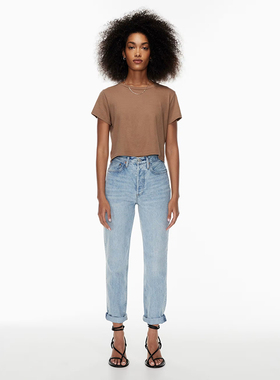 加拿大红牌DF 女款 蓝色洗水男友风高腰宽松牛仔裤 D899