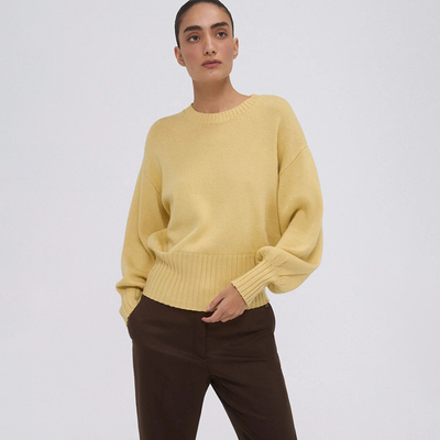 西班牙轻奢PDH 女款 羊毛混纺圆领落肩收腰针织衫 E857