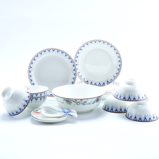 海洋贝瓷抗菌易清洗餐具21头不用洗洁精碗盘碟套装海瓷正品保证