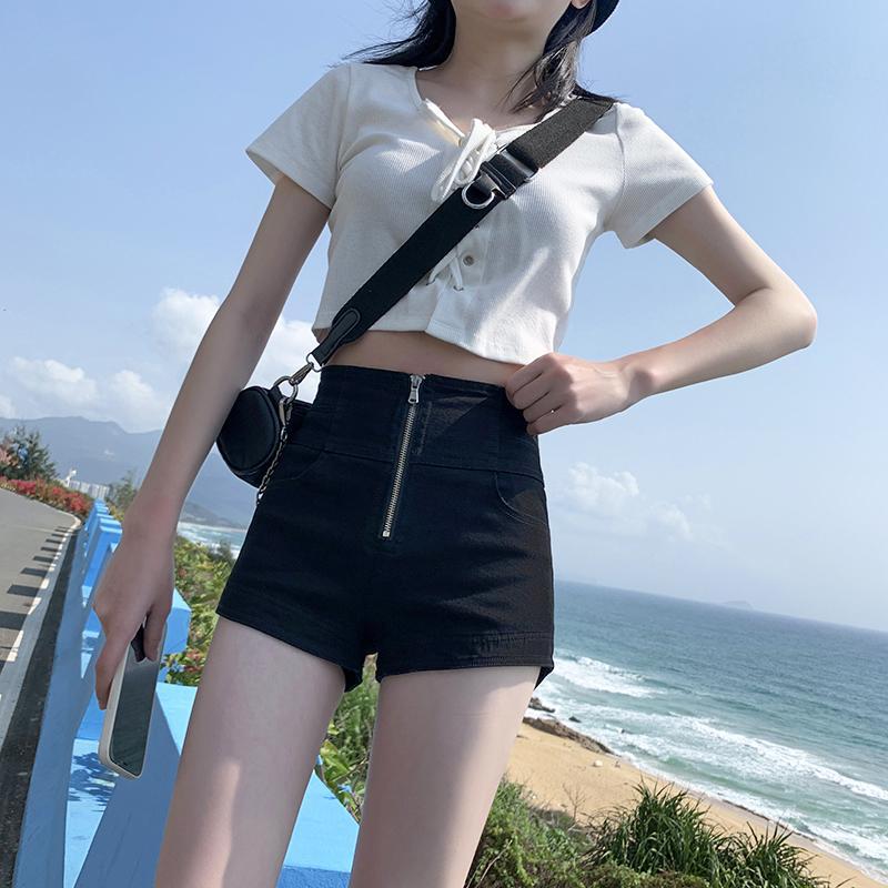 黑色西装短裤女外穿春夏款高腰拉链短裤小个子显瘦辣妹超短热裤潮