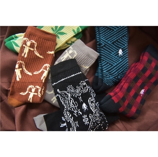 YaG18秋冬新 ri本单街头潮牌刺绣猿人腰果花运动滑板男中筒袜