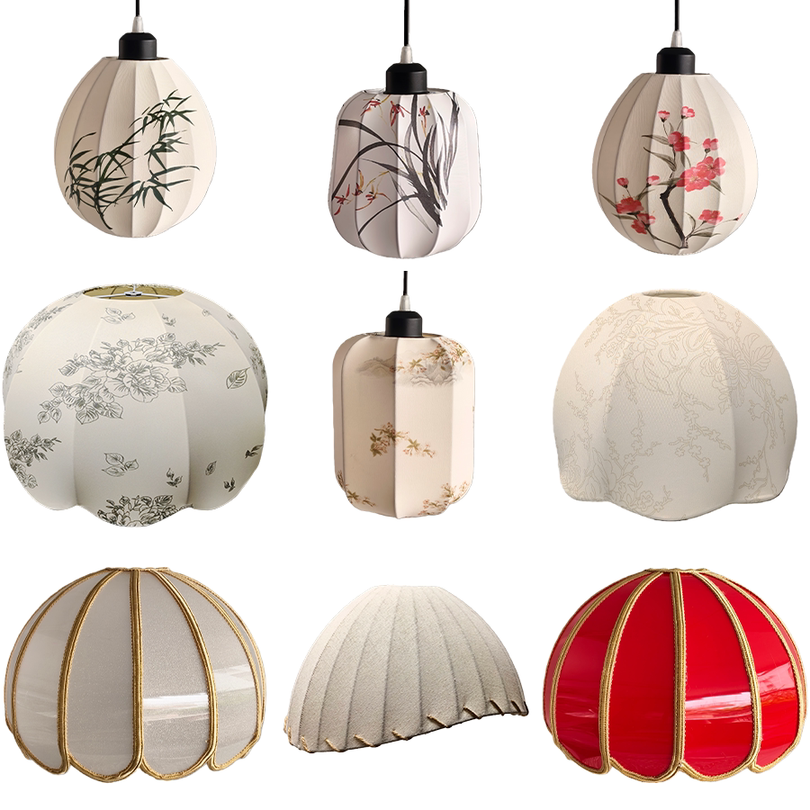 外贸出口台灯吊灯通用印花布艺手工布艺宫廷灯罩灯配件