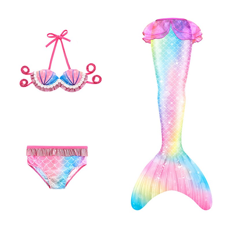 女童美人鱼尾巴泳衣儿童分体游泳装夏季新款女孩宝宝公主裙子衣服
