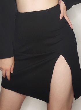 包邮 欧美复古暗黑系性感修身显瘦高腰侧开叉包臀裙半身裙打底裙