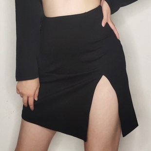 显瘦高腰侧开叉包臀裙半身裙打底裙 欧美复古暗黑系性感修身 包邮