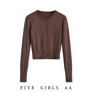 修身 欧美ins辣妹圆领单排扣针织开衫 新款 外套女秋季 显瘦上衣 长袖