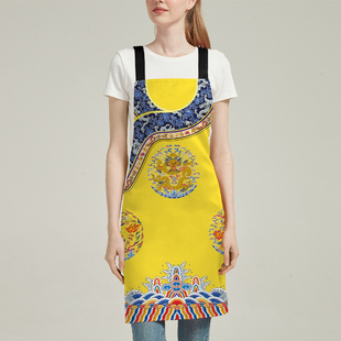 中国风复古龙袍民族风个性时尚创意围裙男女家用防水厨房做饭防油