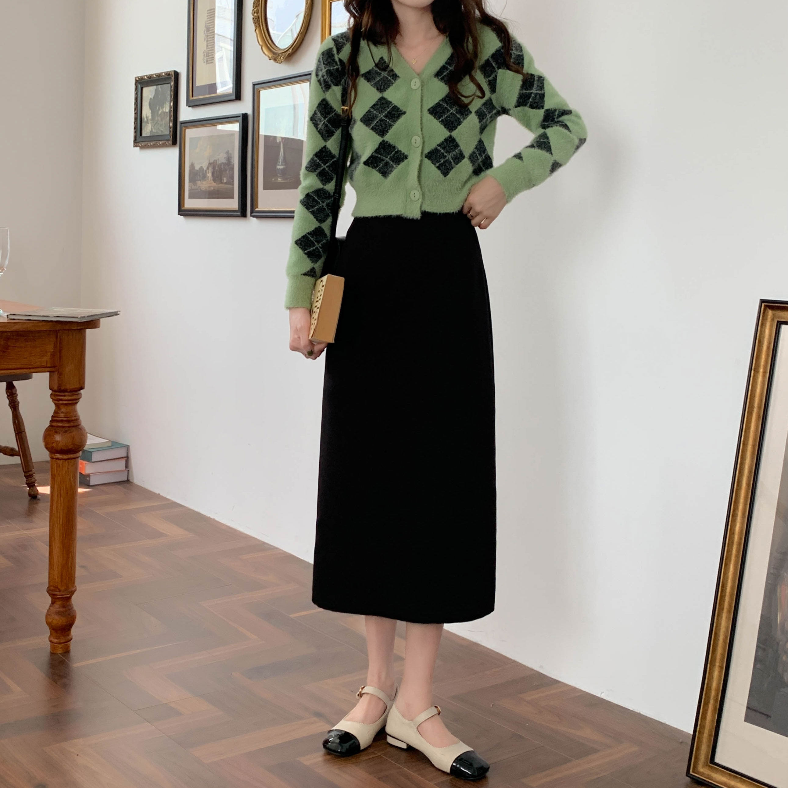 西装半身裙春秋季新款高腰a字中长裙加厚黑色显瘦大码一步包臀裙