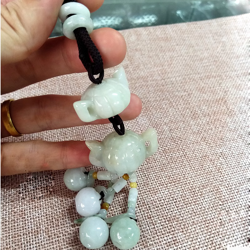 翡翠茶壶包挂坠手机链汽车挂钥匙链天然玉石原石A货圆珠U盘坠扇坠