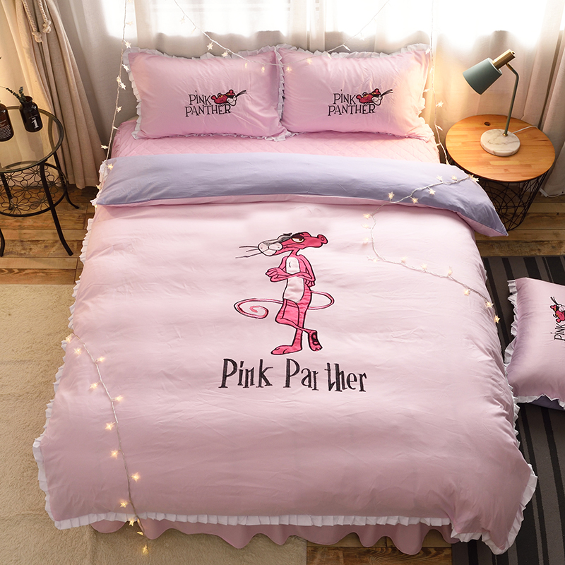 凯豪韩式夹棉款床裙四件套卡通少女心保暖加厚被套公主风床上用品