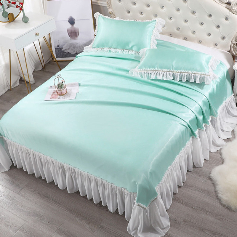 泫雅风冰丝凉席可水洗折叠三件套1.8m床1.5米2.0可机洗夏季床裙款