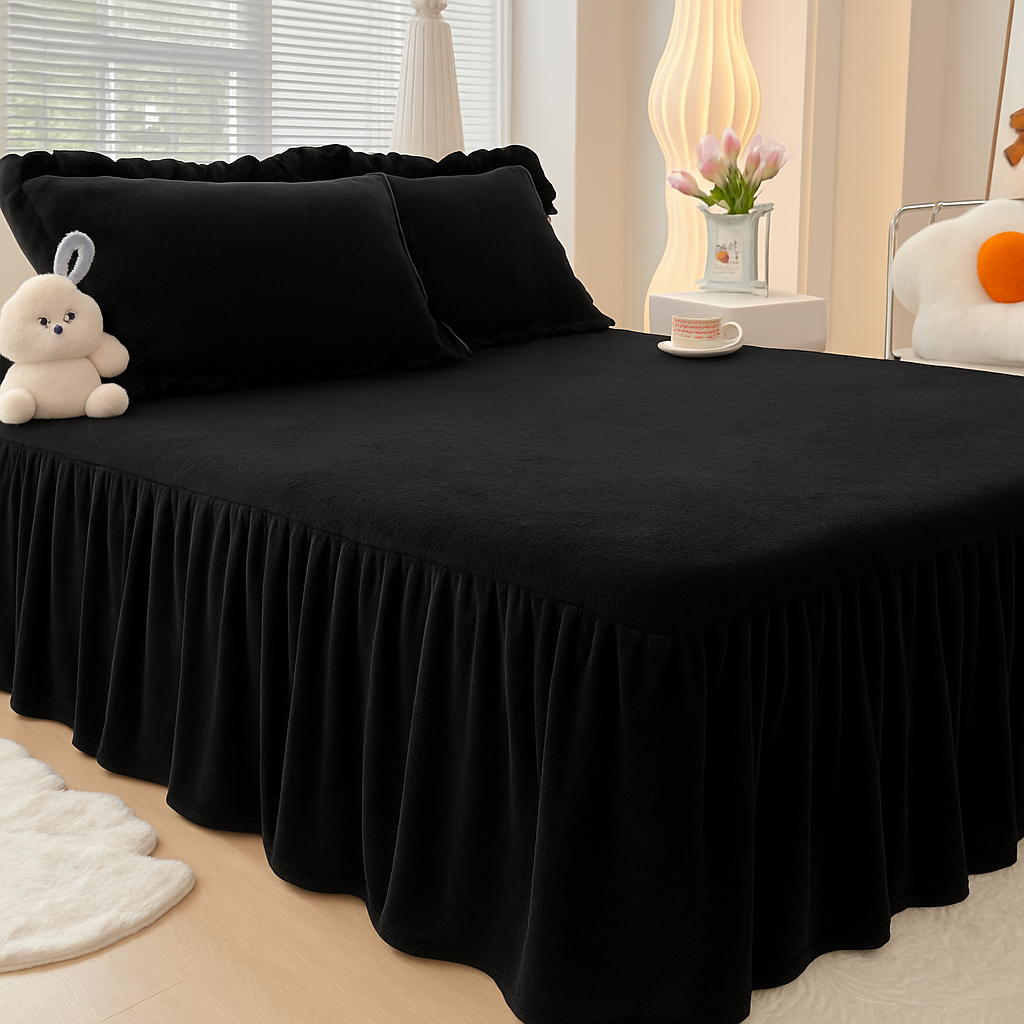 炫酷黑双面牛奶绒单床裙冬季加厚保暖床罩套单件床围子花边母婴级,床上用品,床裙,淘宝优惠券,粉丝福利购,淘宝优惠卷