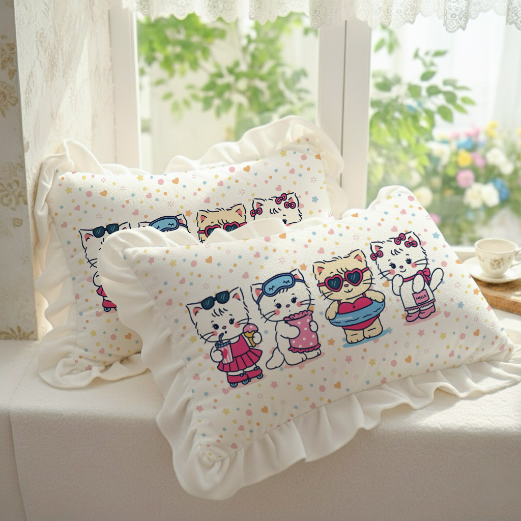 牛奶绒枕套原创猫咪可爱加厚花边双面绒少女心单双人靠腰枕头芯套