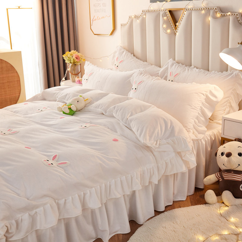 秋冬保暖牛奶绒床裙床上四件套被罩床单小粉兔少女心床罩床上用品,床上用品,床品套件/四件套/多件套,淘宝优惠券,粉丝福利购,淘宝优惠卷