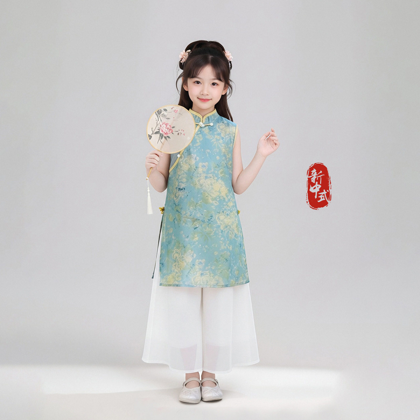 图图小象童装女童国风套装2026夏季新款儿童新中式无袖上衣两件套