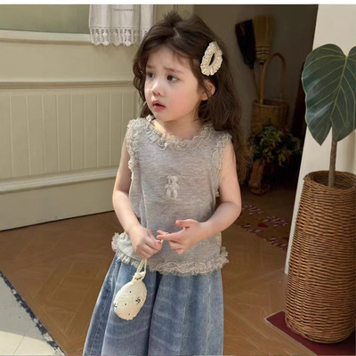 女童背心外穿纯棉夏季2025薄款打底夏装短款吊带夏天儿童无袖上衣