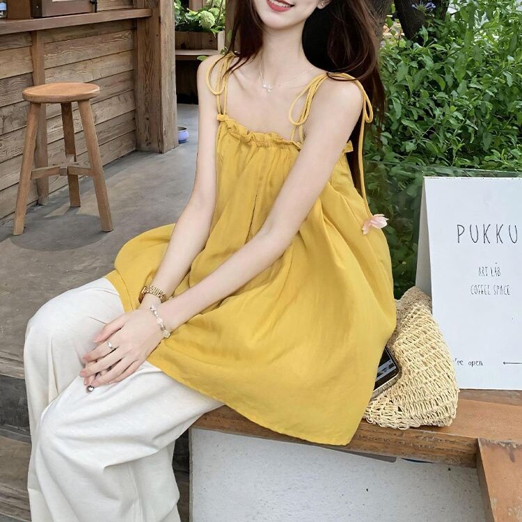 法式背心吊带设计感小众外穿女夏季新款别致独特辣妹无袖上衣长裤