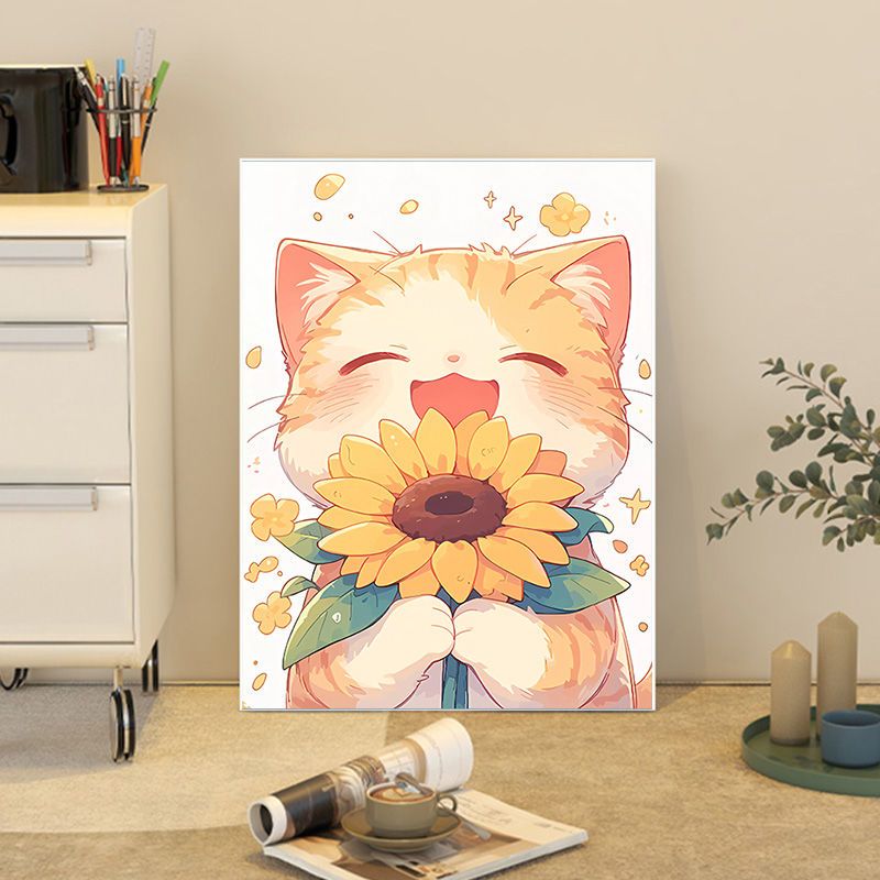 猫咪向日葵钻石画手工diy满钻自粘2025新款卡通可爱橘猫葵花贴画