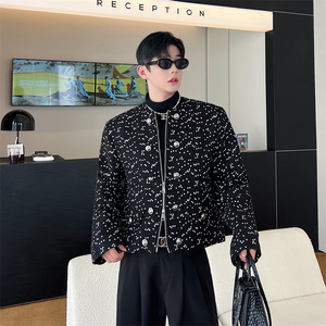 韩版贵公子黑色小香风亮片夹克外套男P85图片