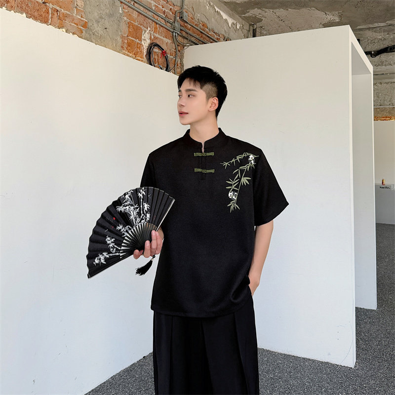 新中式汉服印花熊猫夏季半袖P65,男装T恤,星座1009（原B233）