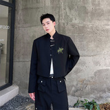 新中式翠竹绣花西装外套男风设计感金属扣上衣男P135，男装西服套装，星座1009（原B233）